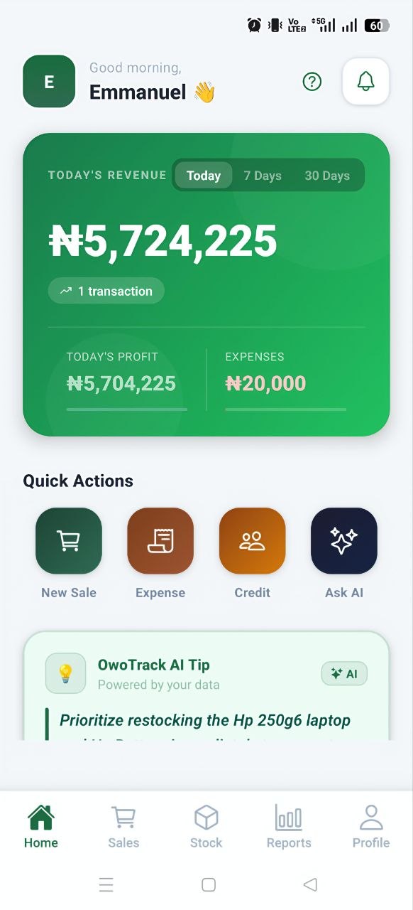 OwoTrack Home Dashboard