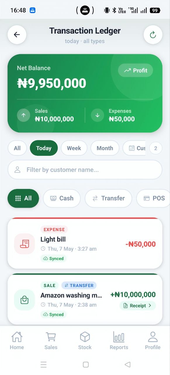 OwoTrack Transaction Ledger Screen